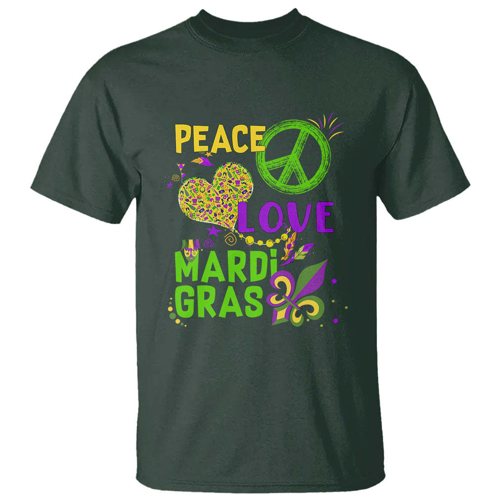 Peace Love Mardi Gras T Shirt Parade Costume Carnival TS02 Dark Forest Green Printyourwear