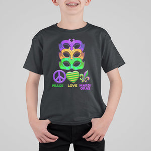 Peace Love Mardi Gras T Shirt For Kid Parade Costume Carnival Masks TS02 Black Printyourwear