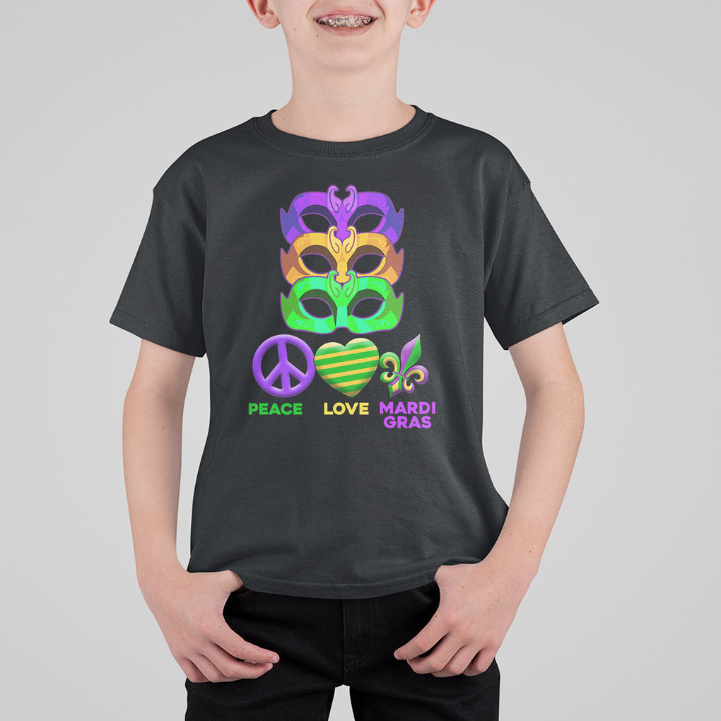 Peace Love Mardi Gras T Shirt For Kid Parade Costume Carnival Masks TS02 Black Printyourwear