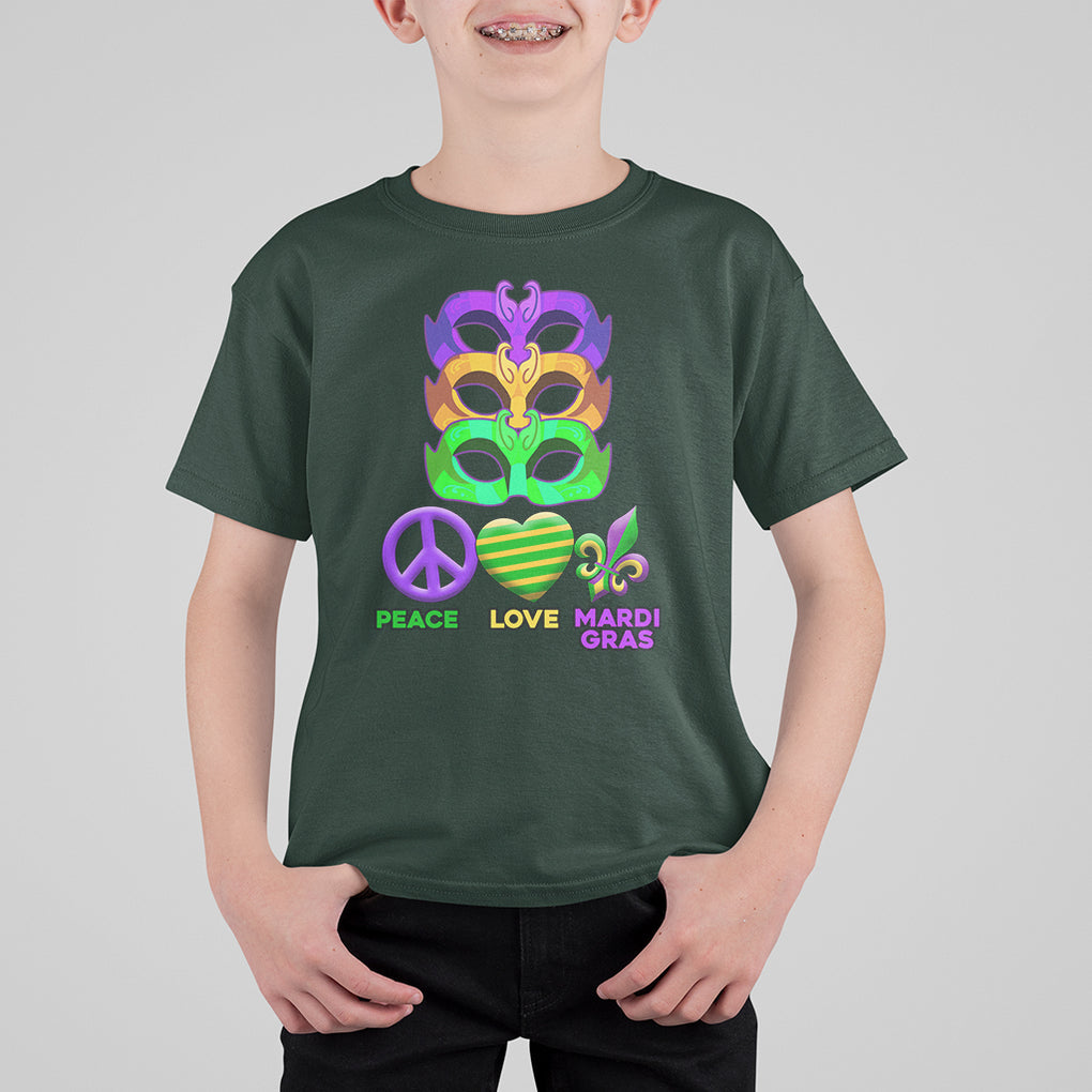 Peace Love Mardi Gras T Shirt For Kid Parade Costume Carnival Masks TS02 Dark Forest Green Printyourwear