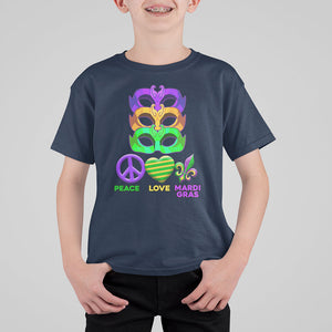 Peace Love Mardi Gras T Shirt For Kid Parade Costume Carnival Masks TS02 Navy Printyourwear