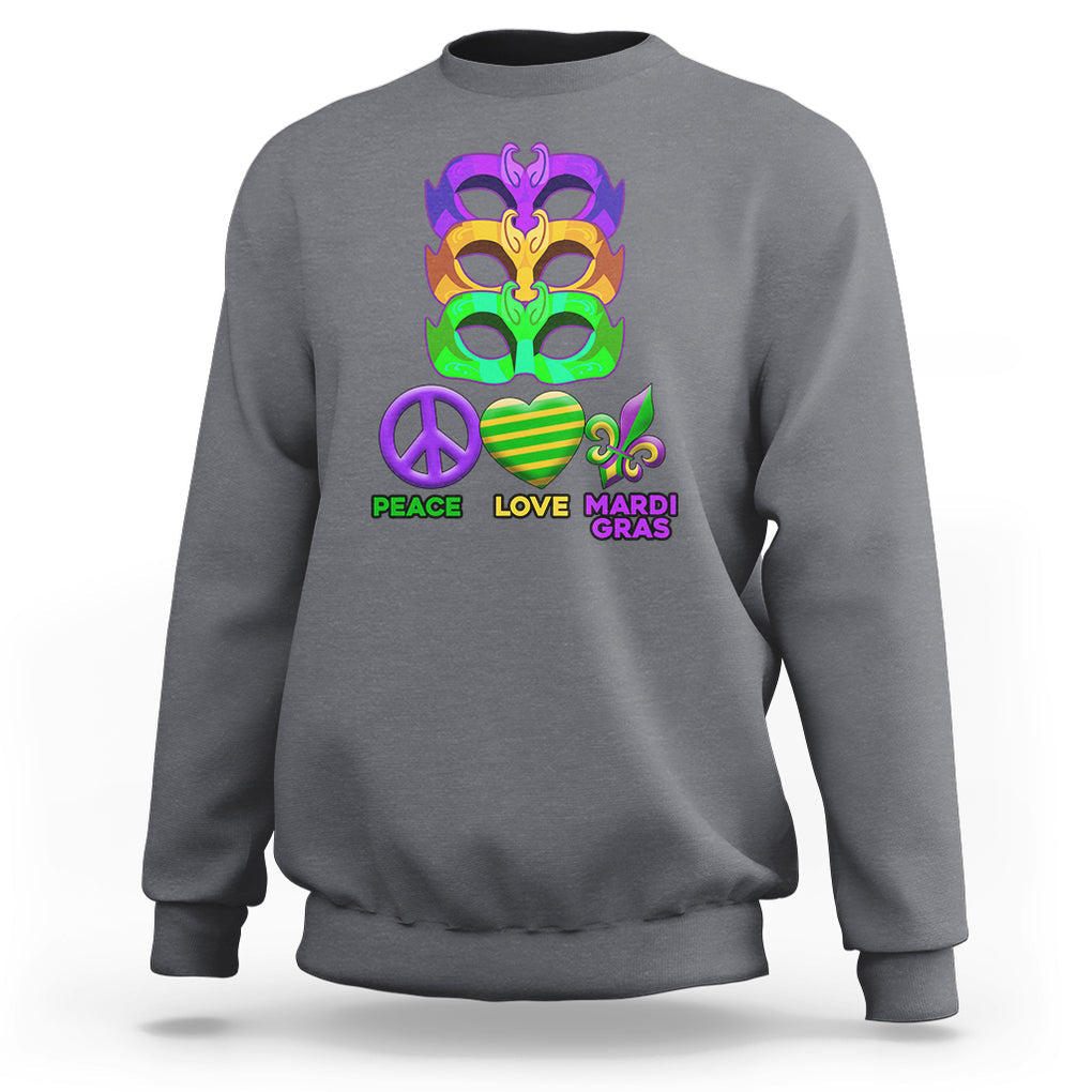 Peace Love Mardi Gras Sweatshirt Parade Costume Carnival Masks TS02 Charcoal Printyourwear