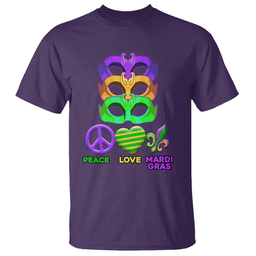 Peace Love Mardi Gras T Shirt Parade Costume Carnival Masks TS02 Purple Printyourwear