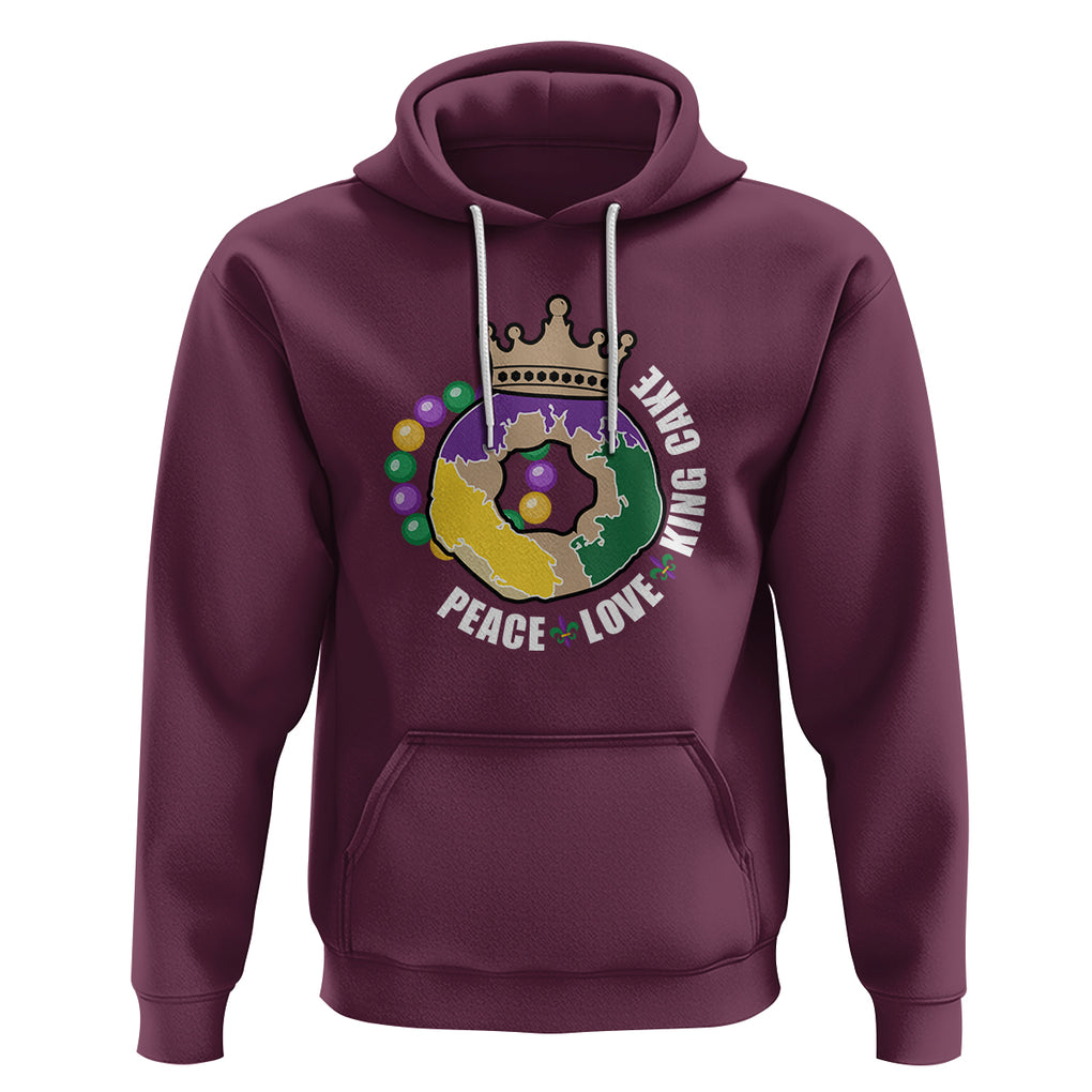 Mardi Gras Hoodie Peace Love King Cake Party Carnival Costume TS02 Maroon Printyourwear