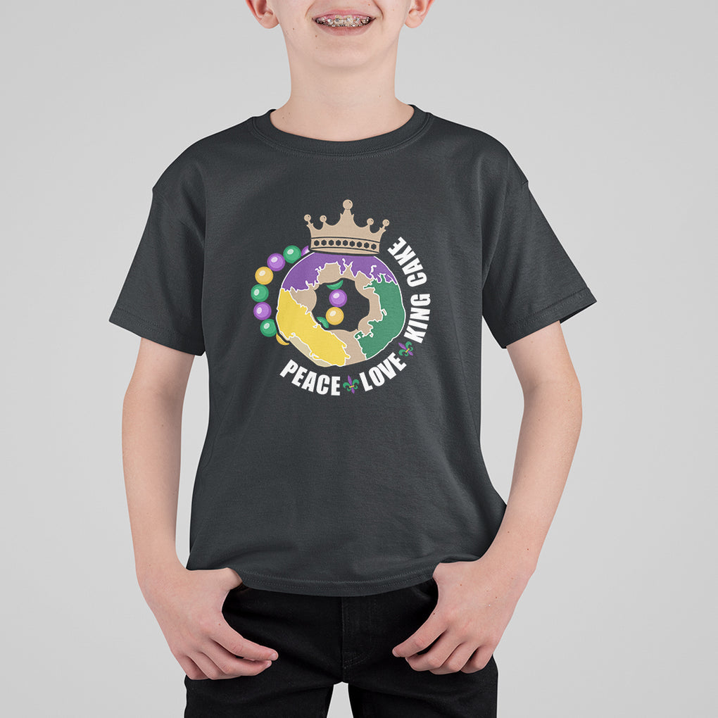 Mardi Gras T Shirt For Kid Peace Love King Cake Party Carnival Costume TS02 Black Printyourwear