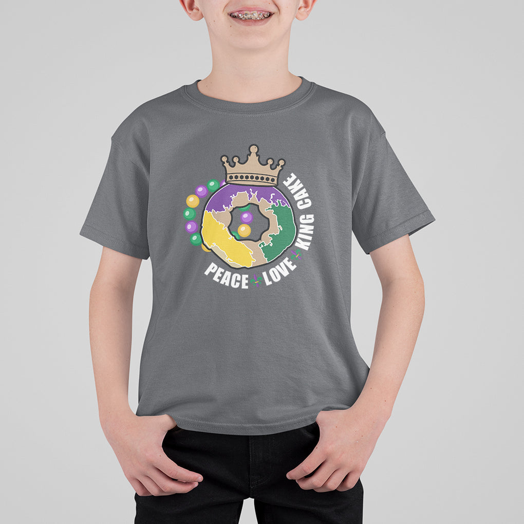 Mardi Gras T Shirt For Kid Peace Love King Cake Party Carnival Costume TS02 Charcoal Printyourwear