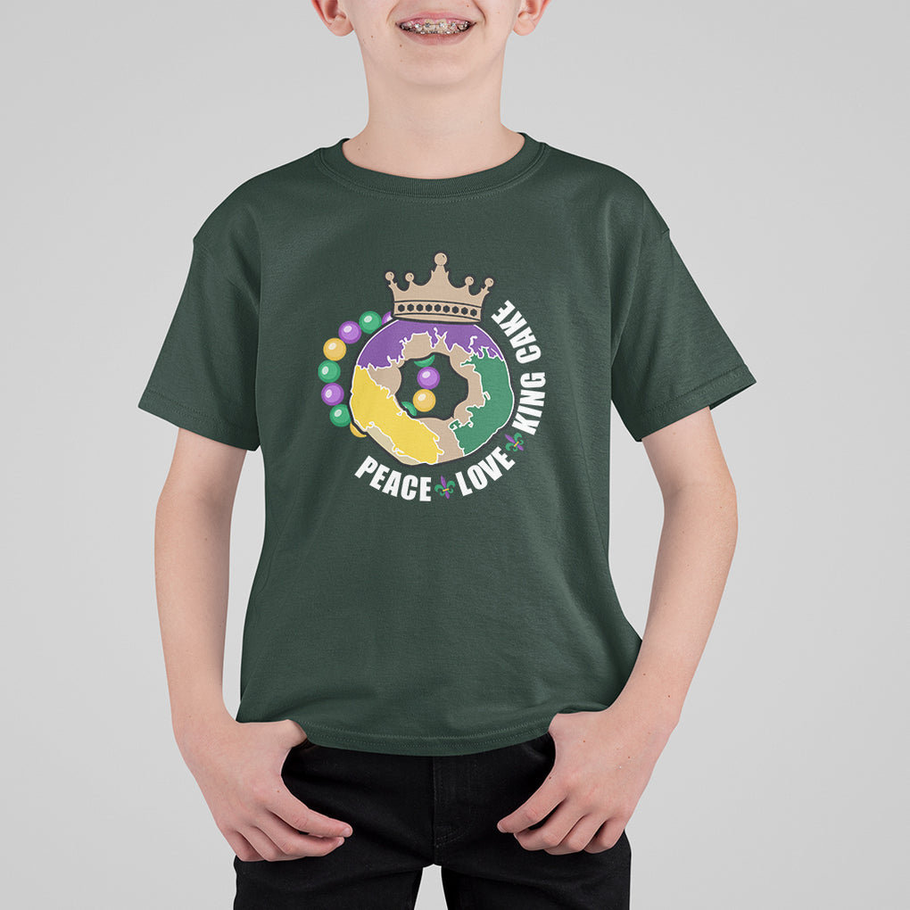 Mardi Gras T Shirt For Kid Peace Love King Cake Party Carnival Costume TS02 Dark Forest Green Printyourwear
