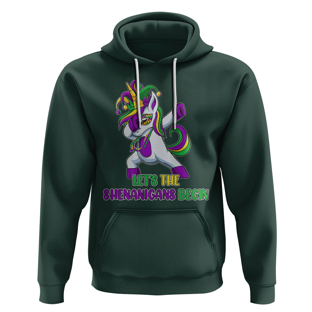Mardi Gras Hoodie Let The Shenanigans Begin Dabbing Unicorn Costume TS02 Dark Forest Green Printyourwear
