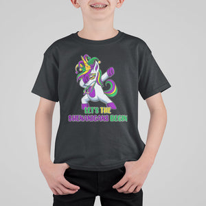 Mardi Gras T Shirt For Kid Let The Shenanigans Begin Dabbing Unicorn Costume TS02 Black Printyourwear