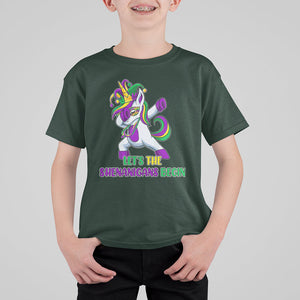 Mardi Gras T Shirt For Kid Let The Shenanigans Begin Dabbing Unicorn Costume TS02 Dark Forest Green Printyourwear