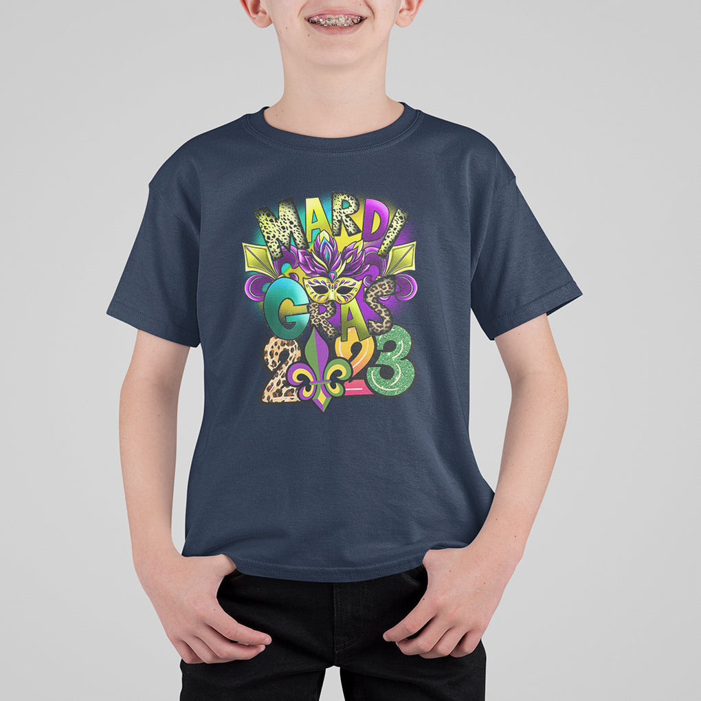 Mardi Gras 2024 T Shirt For Kid Carnival Squad Costume Mask TS02 Navy Printyourwear