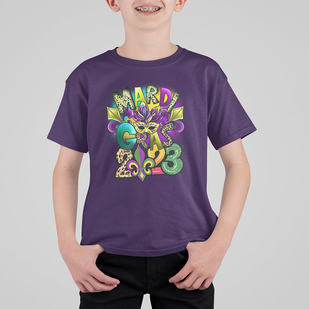 Mardi Gras 2024 T Shirt For Kid Carnival Squad Costume Mask TS02 Purple Printyourwear