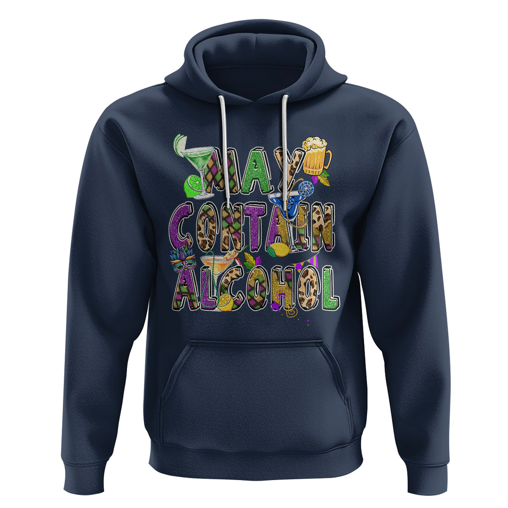 Funny Mardi Gras Hoodie Warning May Contain Alcohol Party Drinking Team TS02 Navy Printyourwear