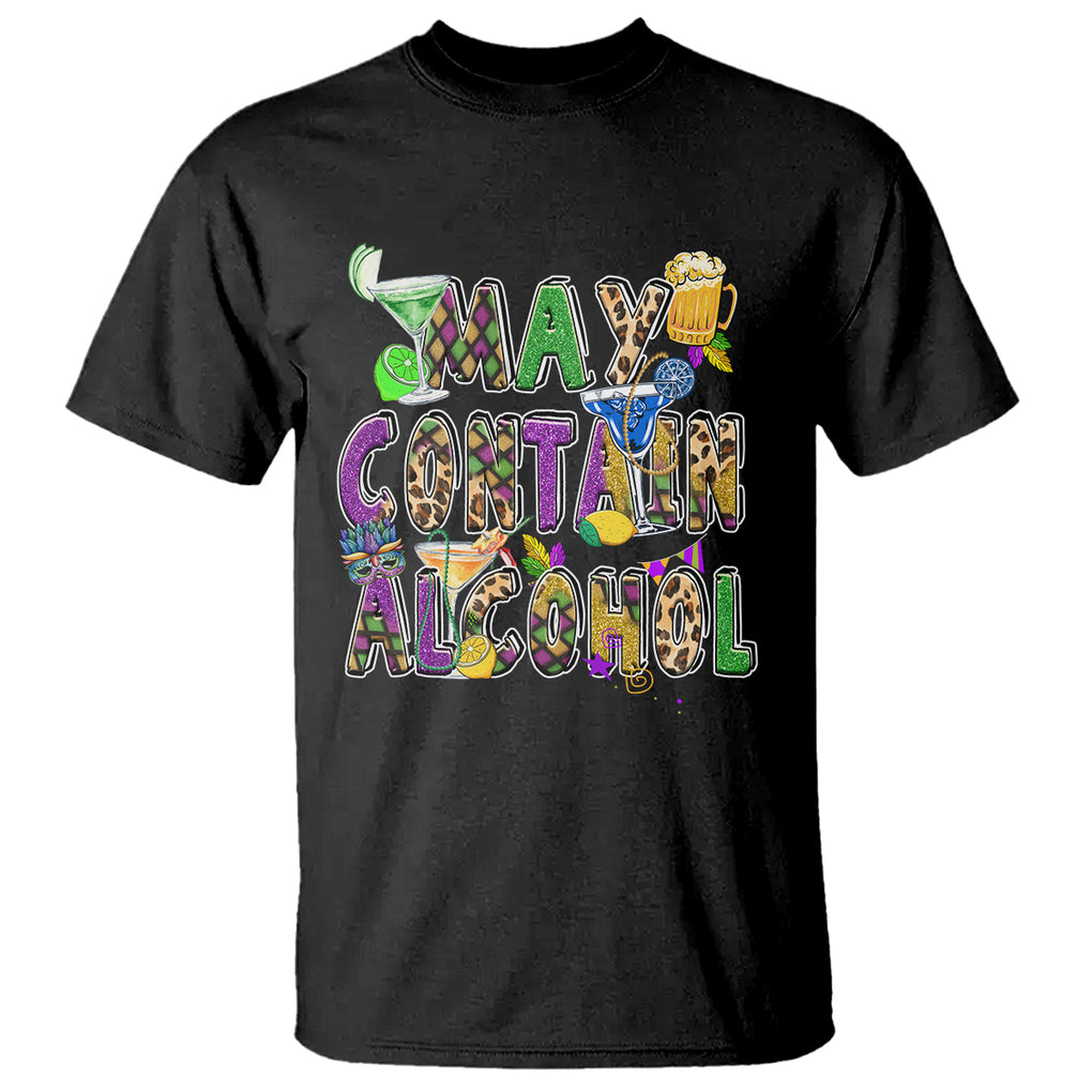 Funny Mardi Gras T Shirt Warning May Contain Alcohol Party Drinking Team TS02 Black Printyourwear