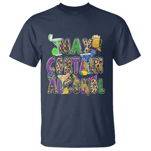 Funny Mardi Gras T Shirt Warning May Contain Alcohol Party Drinking Team TS02 Navy Printyourwear