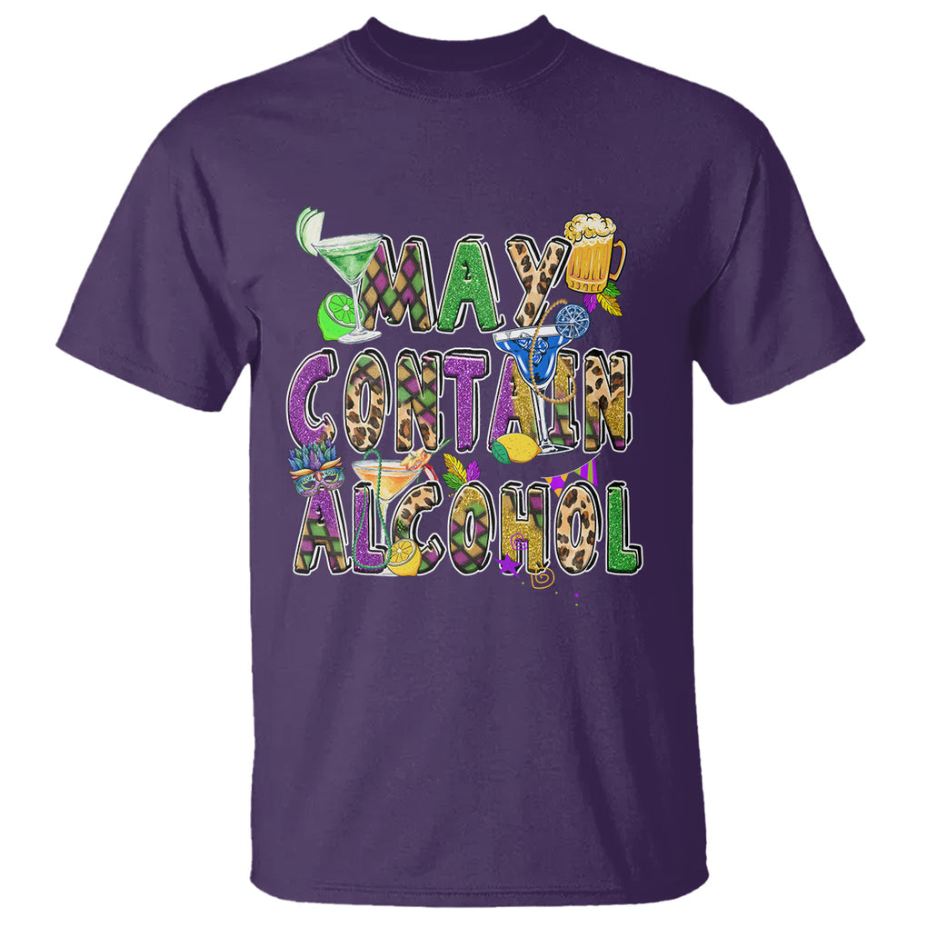Funny Mardi Gras T Shirt Warning May Contain Alcohol Party Drinking Team TS02 Purple Printyourwear