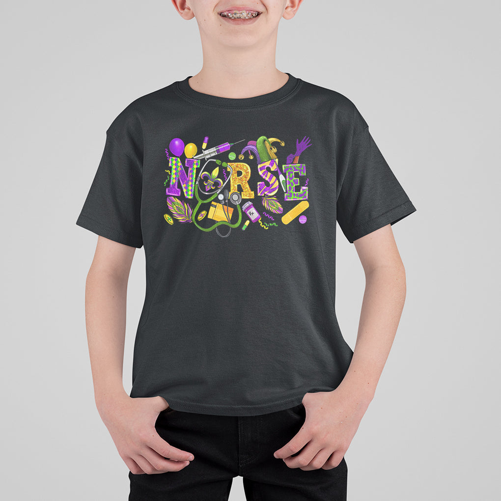 Mardi Gras Nurse T Shirt For Kid Carnival Costume Mask Beads Bling TS02 Black Printyourwear