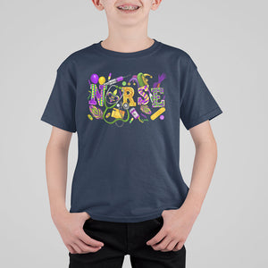 Mardi Gras Nurse T Shirt For Kid Carnival Costume Mask Beads Bling TS02 Navy Printyourwear