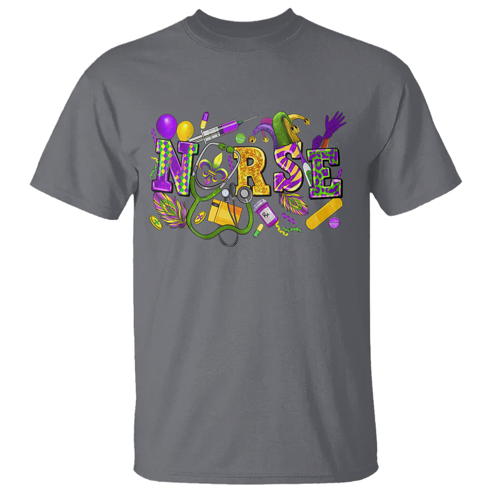 Mardi Gras Nurse T Shirt Carnival Costume Mask Beads Bling TS02 Charcoal Printyourwear