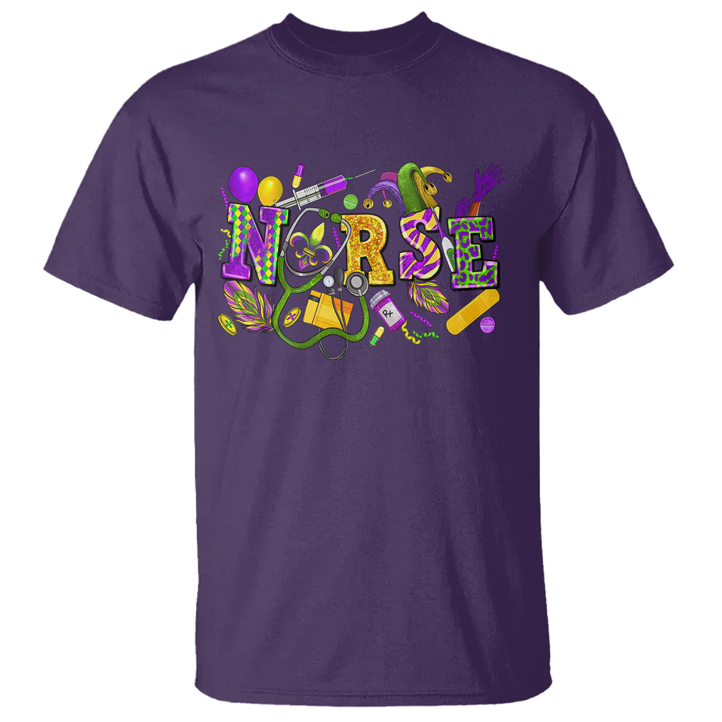 Mardi Gras Nurse T Shirt Carnival Costume Mask Beads Bling TS02 Purple Printyourwear
