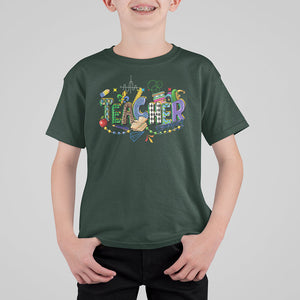Mardi Gras Teacher T Shirt For Kid Carnival Costume Mask Beads TS02 Dark Forest Green Printyourwear