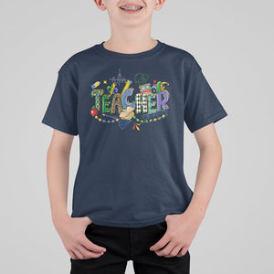 Mardi Gras Teacher T Shirt For Kid Carnival Costume Mask Beads TS02 Navy Printyourwear