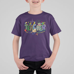 Mardi Gras Teacher T Shirt For Kid Carnival Costume Mask Beads TS02 Purple Printyourwear