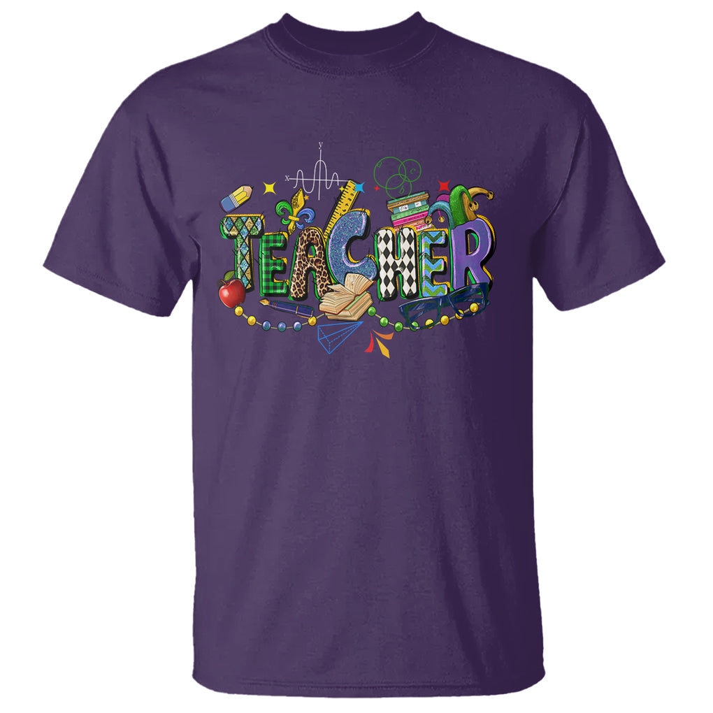 Mardi Gras Teacher T Shirt Carnival Costume Mask Beads TS02 Purple Printyourwear