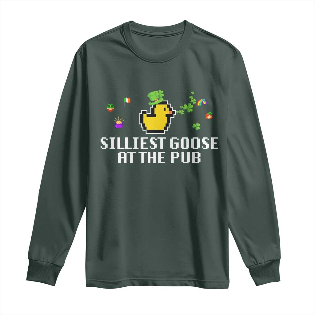 Funny St Patricks Day Long Sleeve Shirt Silliest Goose At The Pub Funny St. Patricks Day TS02 Dark Forest Green Print Your Wear