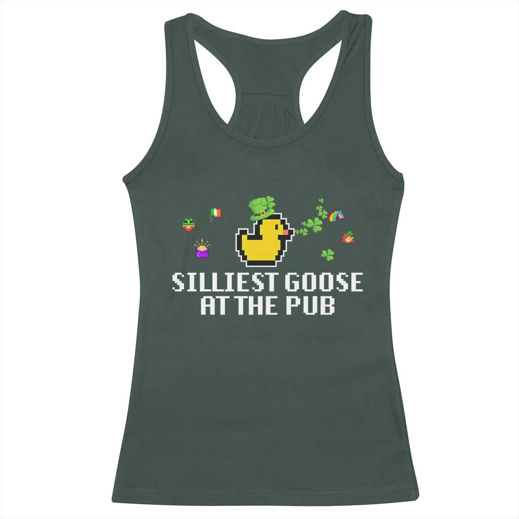 Funny St Patricks Day Racerback Tank Top Silliest Goose At The Pub Funny St. Patricks Day TS02 Dark Forest Green Print Your Wear