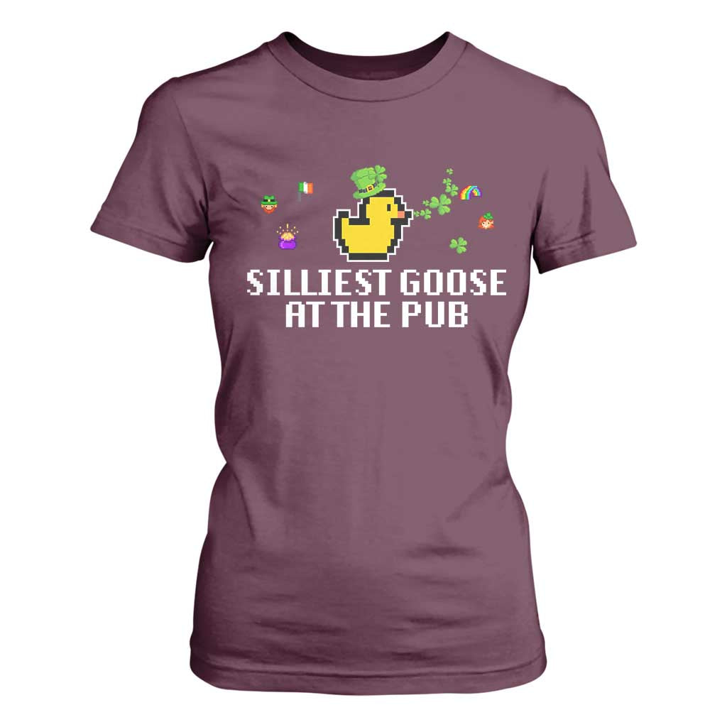 Funny St Patricks Day T Shirt For Women Silliest Goose At The Pub Funny St. Patricks Day TS02 Maroon Print Your Wear