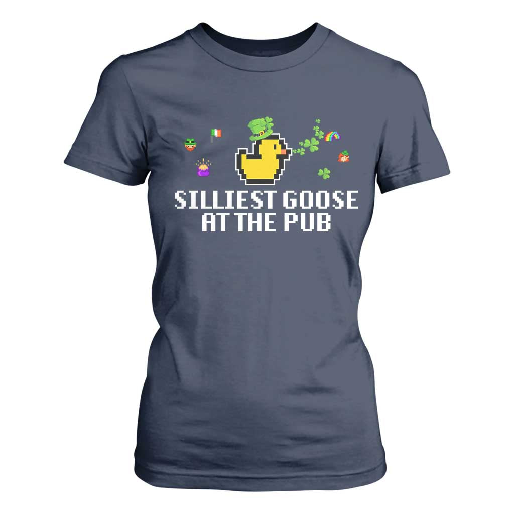 Funny St Patricks Day T Shirt For Women Silliest Goose At The Pub Funny St. Patricks Day TS02 Navy Print Your Wear