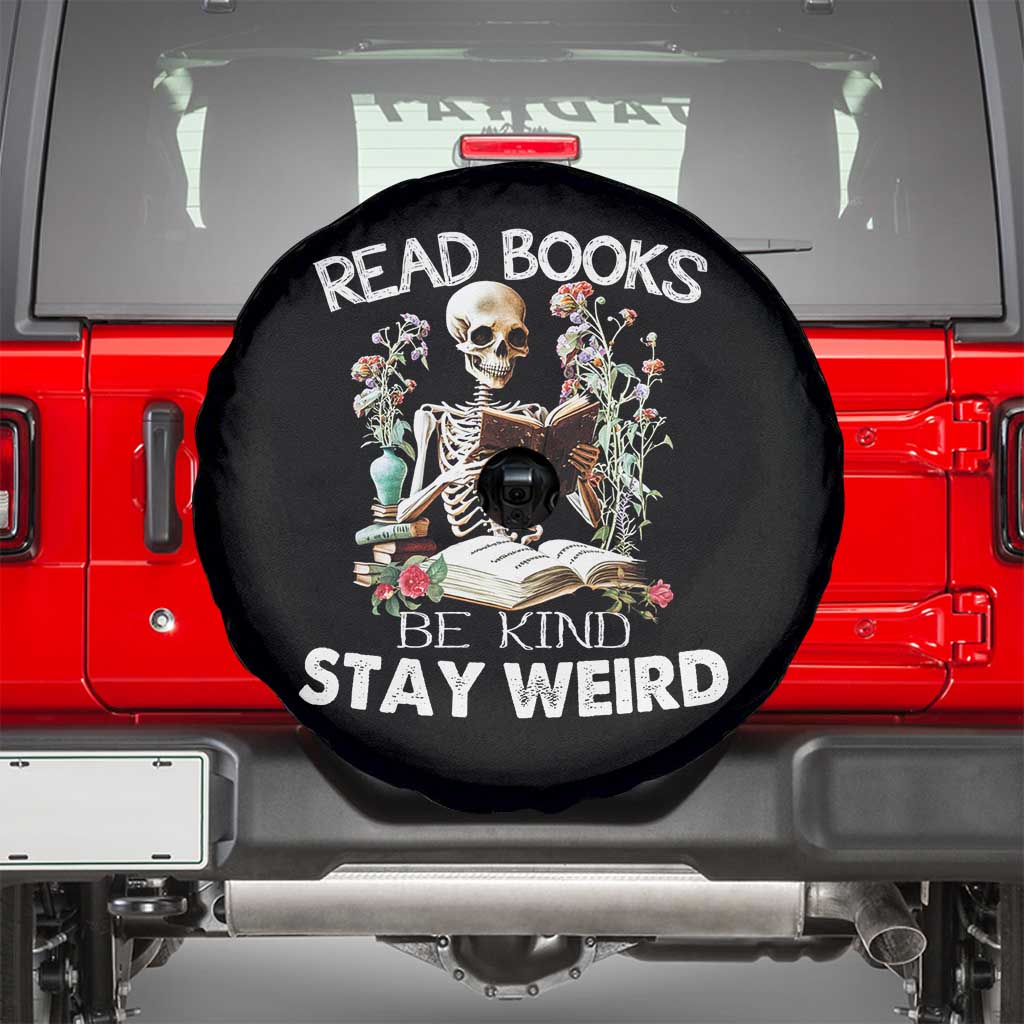 Reading Skeleton Spare Tire Cover Read Books Be Kind Stay Weird Funny Book Lover Skull TS02 Black Print Your Wear