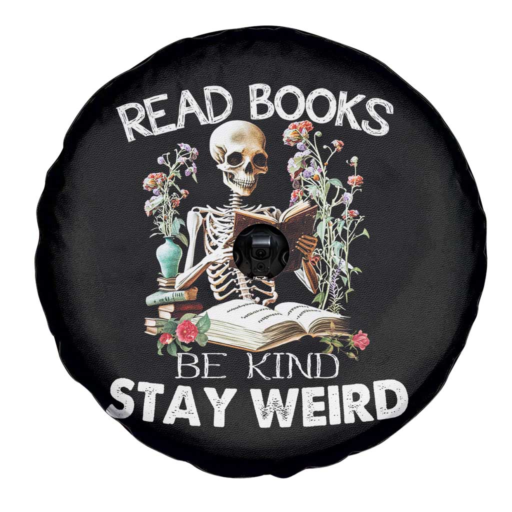 Reading Skeleton Spare Tire Cover Read Books Be Kind Stay Weird Funny Book Lover Skull TS02 Print Your Wear
