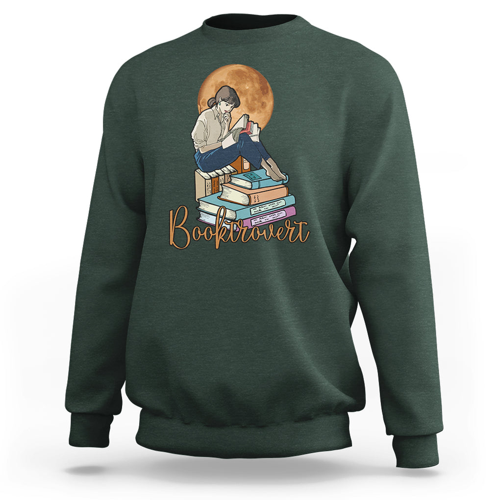 Funny Book Lover Sweatshirt Booktrovert Girl Books Reader Reading TS02 Dark Forest Green Printyourwear