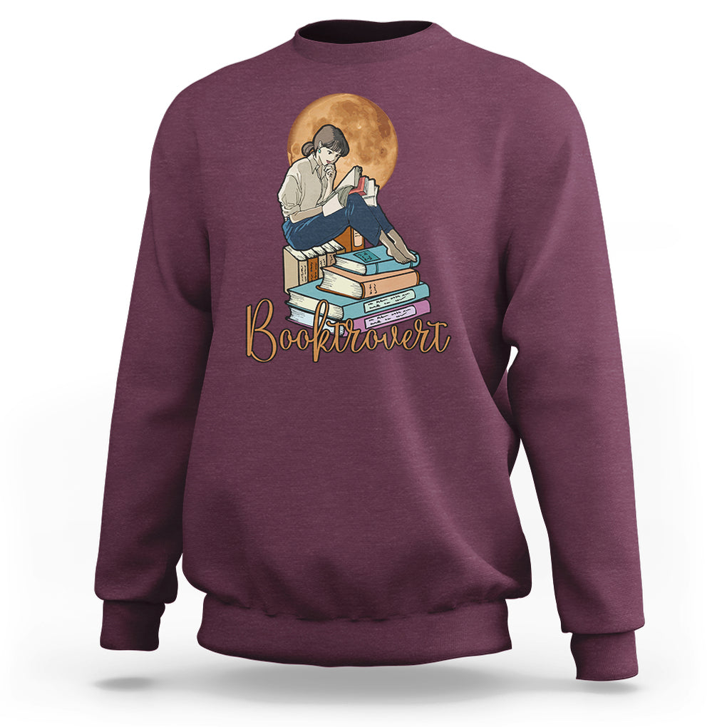 Funny Book Lover Sweatshirt Booktrovert Girl Books Reader Reading TS02 Maroon Printyourwear