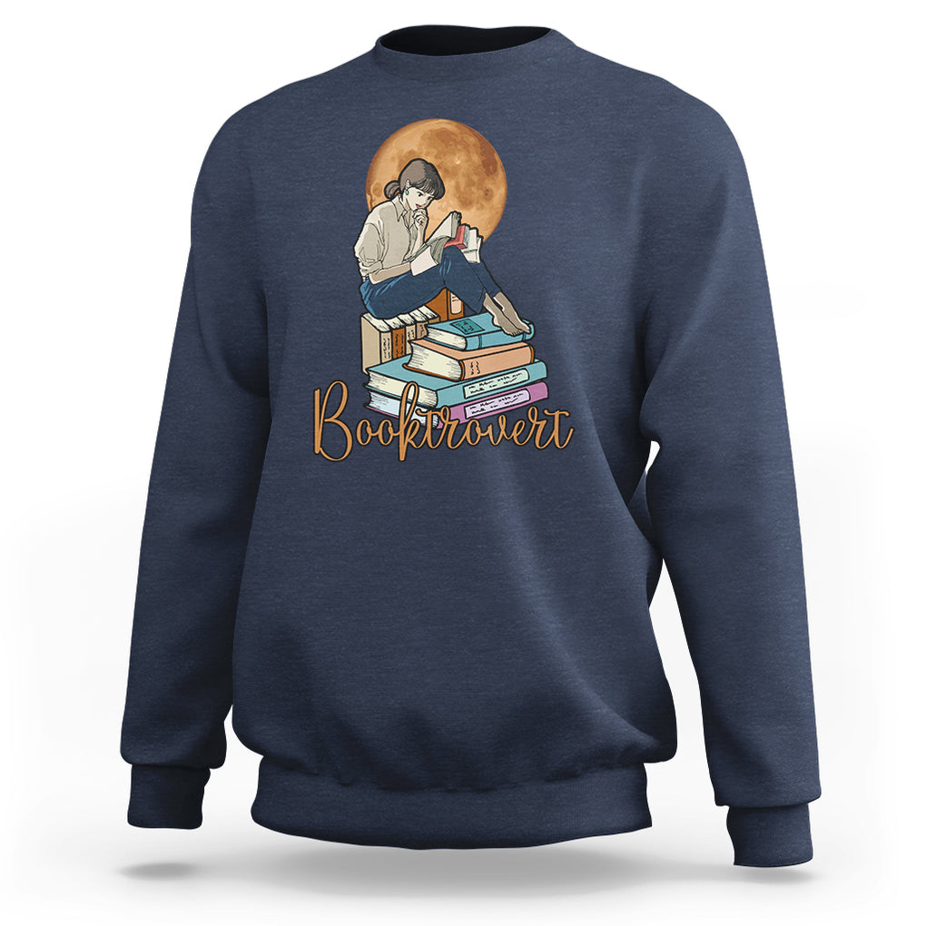 Funny Book Lover Sweatshirt Booktrovert Girl Books Reader Reading TS02 Navy Printyourwear