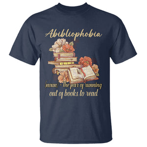 Funny Book Lover T Shirt Abibliophobia Definition The Fear Of Running Out Of Books Reading Nerd TS02 Navy Printyourwear