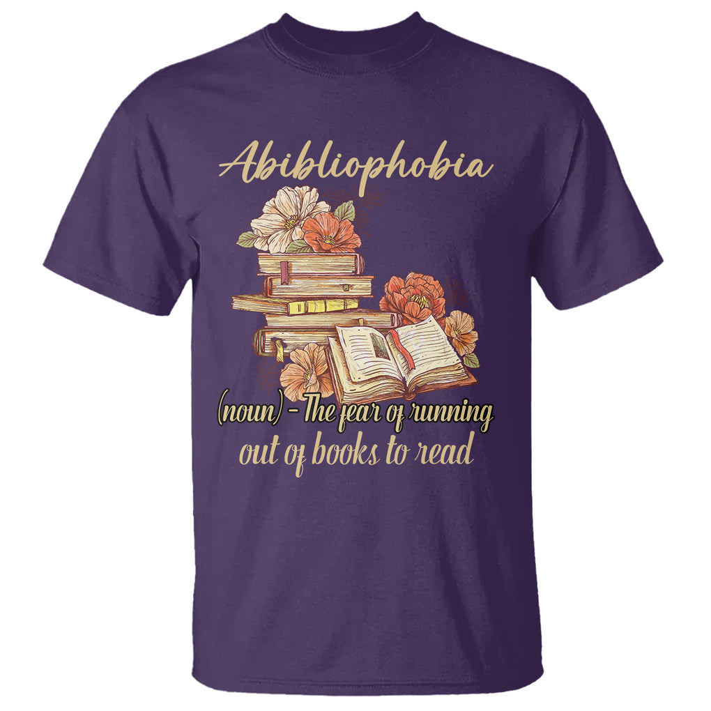 Funny Book Lover T Shirt Abibliophobia Definition The Fear Of Running Out Of Books Reading Nerd TS02 Purple Printyourwear