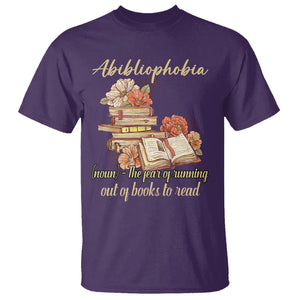 Funny Book Lover T Shirt Abibliophobia Definition The Fear Of Running Out Of Books Reading Nerd TS02 Purple Printyourwear