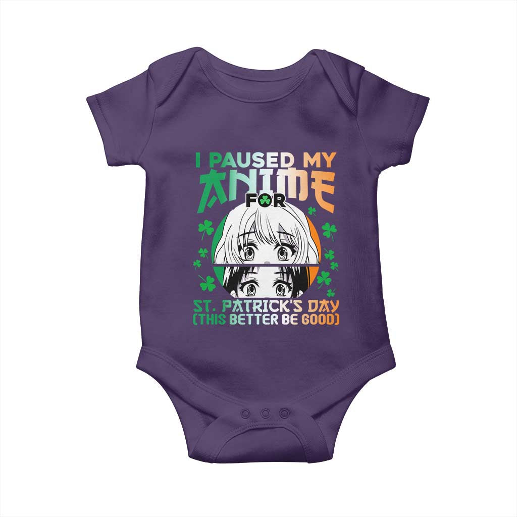 Funny I Paused My Anime To Celebrate St Patricks Day Baby Onesie TS02 Purple Print Your Wear