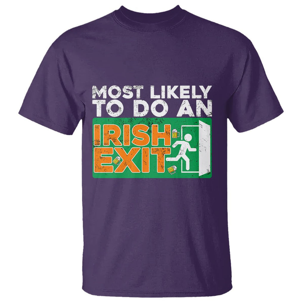 Funny St. Patricks Day T Shirt Most Likely To Do An Irish Exit TS02 Purple Printyourwear