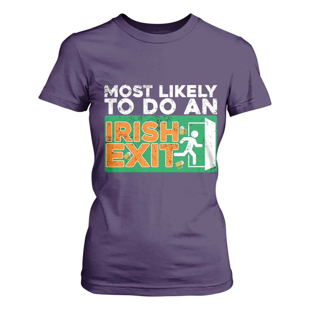 Funny St Patricks Day T Shirt For Women Most Likely To Do An Irish Exit TS02 Purple Print Your Wear