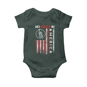 No Kings In America Baby Onesie Retro Freedom American Betsy Ross Flag TS02 Dark Forest Green Print Your Wear