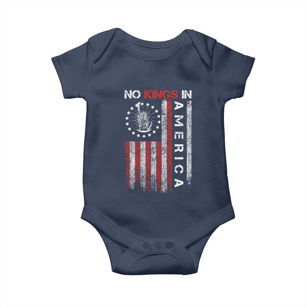 No Kings In America Baby Onesie Retro Freedom American Betsy Ross Flag TS02 Navy Print Your Wear