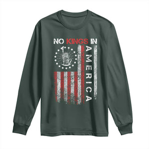 No Kings In America Long Sleeve Shirt Retro Freedom American Betsy Ross Flag TS02 Dark Forest Green Print Your Wear