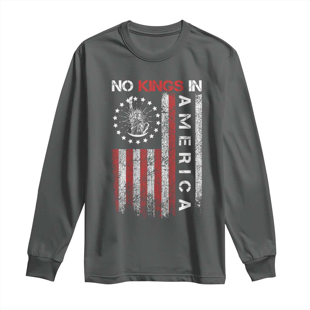 No Kings In America Long Sleeve Shirt Retro Freedom American Betsy Ross Flag TS02 Dark Heather Print Your Wear