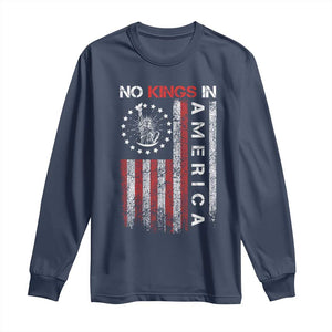 No Kings In America Long Sleeve Shirt Retro Freedom American Betsy Ross Flag TS02 Navy Print Your Wear