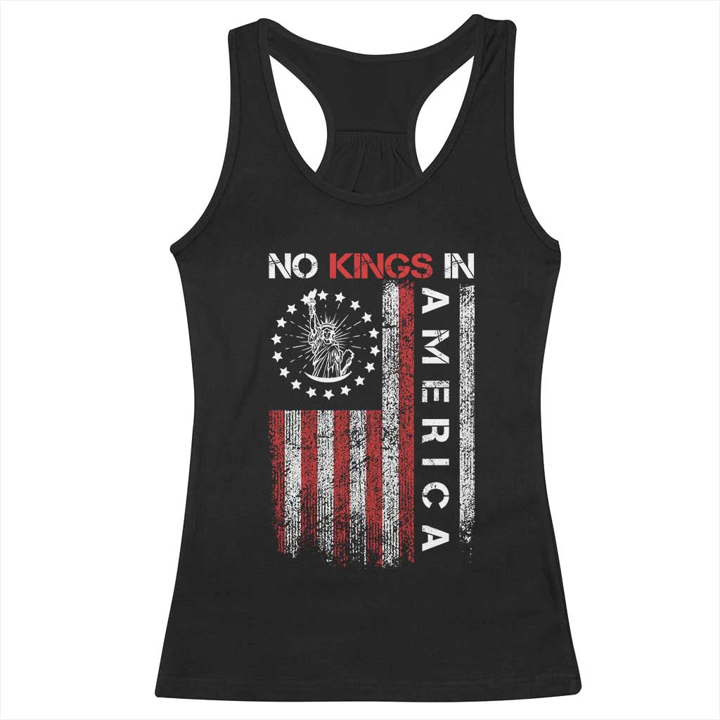 No Kings In America Racerback Tank Top Retro Freedom American Betsy Ross Flag TS02 Black Print Your Wear
