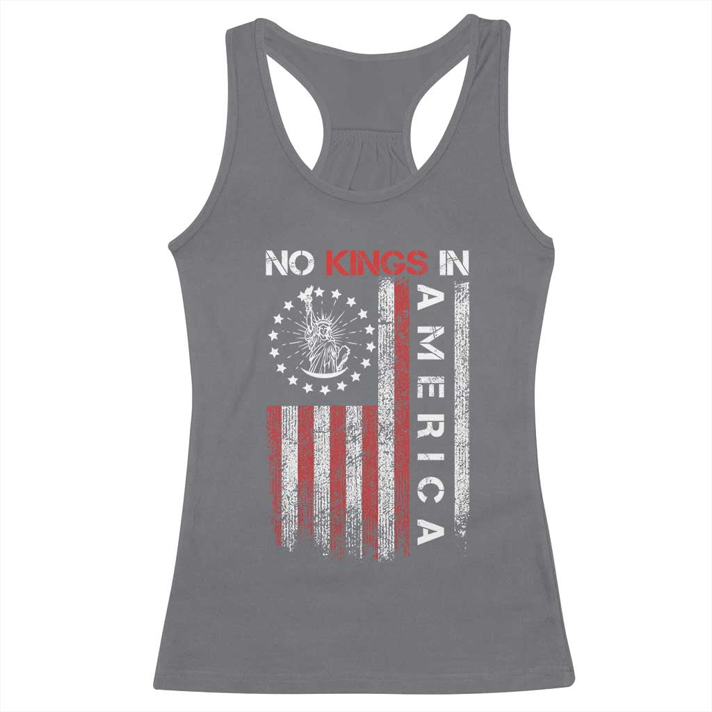 No Kings In America Racerback Tank Top Retro Freedom American Betsy Ross Flag TS02 Charcoal Print Your Wear